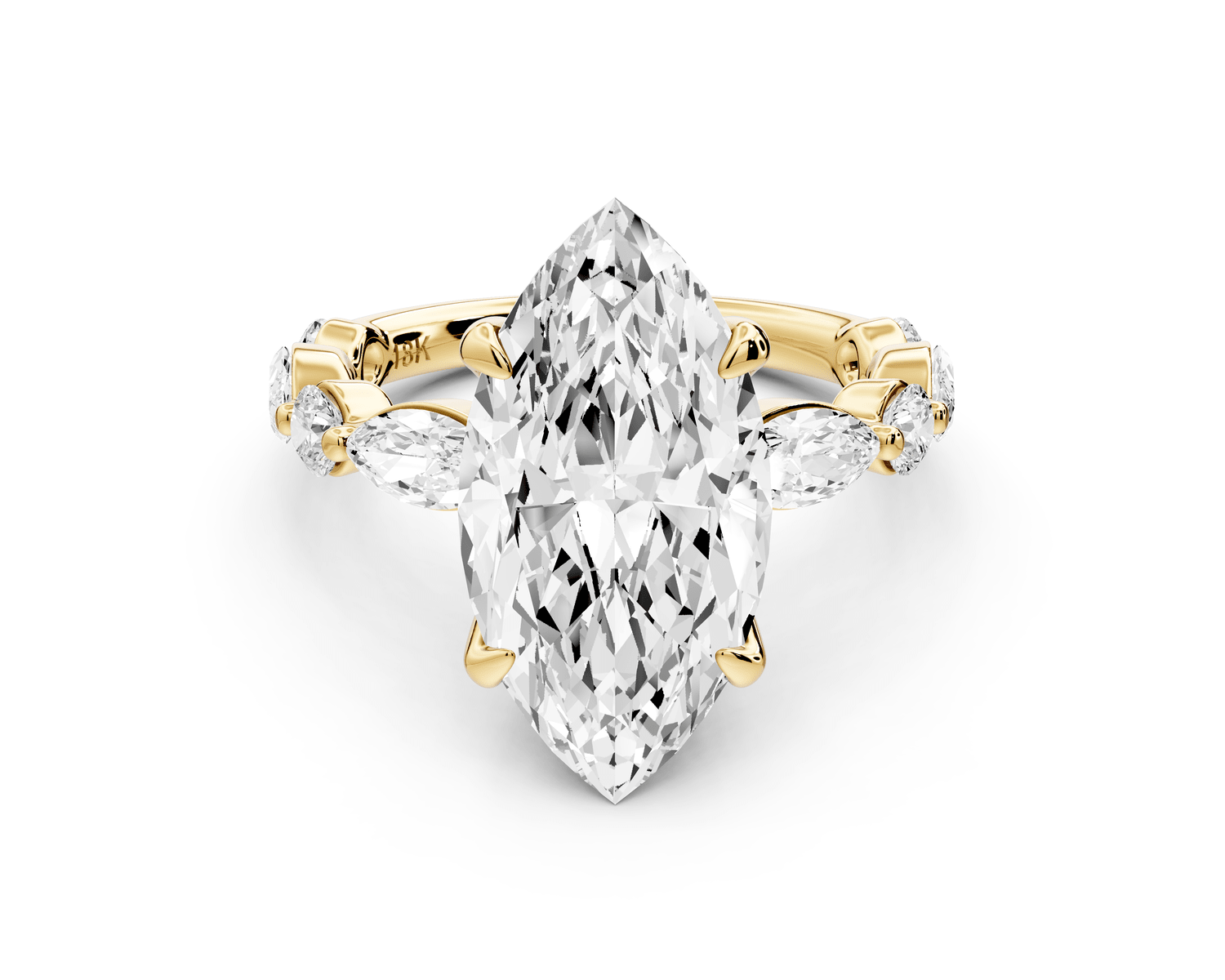 Amalia - 4ct 18k yellow gold marquise Round Diamond with Alternating 8 - Stone Marquise and Round Diamond Band Engagement Ring - Mr. Alex Jewelry