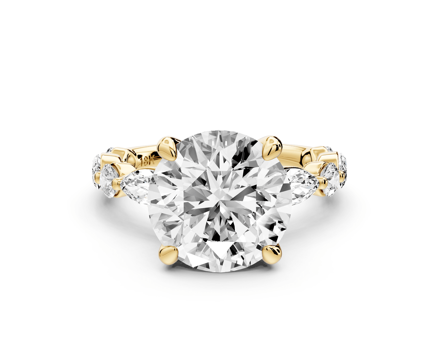 Amalia - 4ct 18k yellow gold round Round Diamond with Alternating 8 - Stone Marquise and Round Diamond Band Engagement Ring - Mr. Alex Jewelry