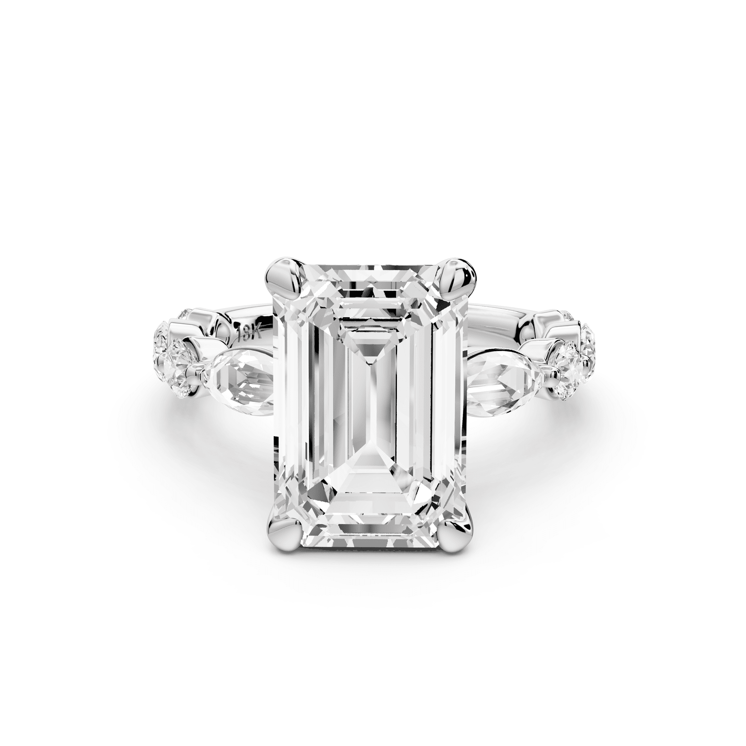 Amalia - 4ct platinum emerald Round Diamond with Alternating 8 - Stone Marquise and Round Diamond Band Engagement Ring - Mr. Alex Jewelry