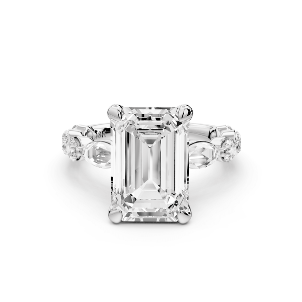 Amalia - 4ct platinum emerald Round Diamond with Alternating 8 - Stone Marquise and Round Diamond Band Engagement Ring - Mr. Alex Jewelry