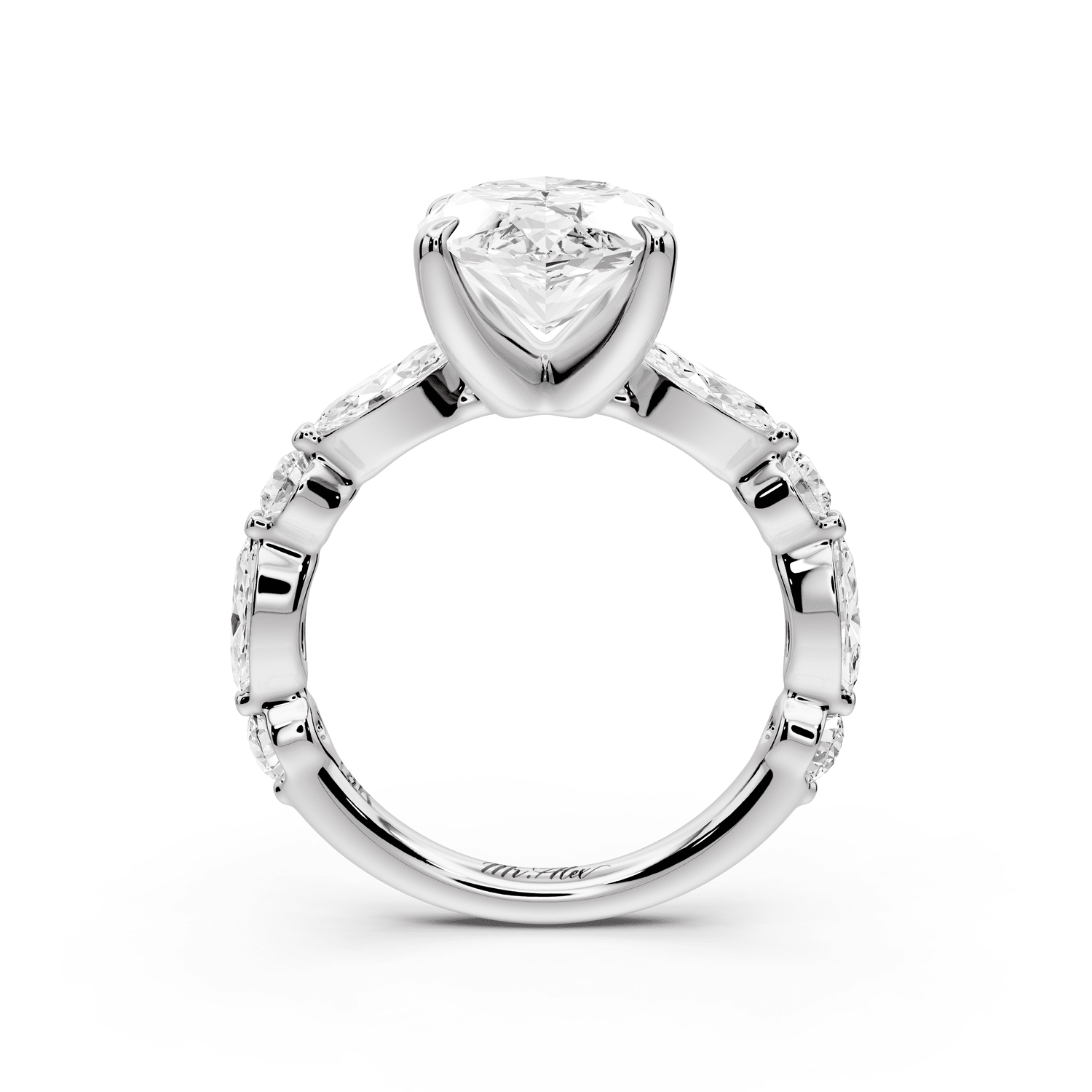 Amalia - 4ct platinum marquise Round Diamond with Alternating 8 - Stone Marquise and Round Diamond Band Engagement Ring - Mr. Alex Jewelry