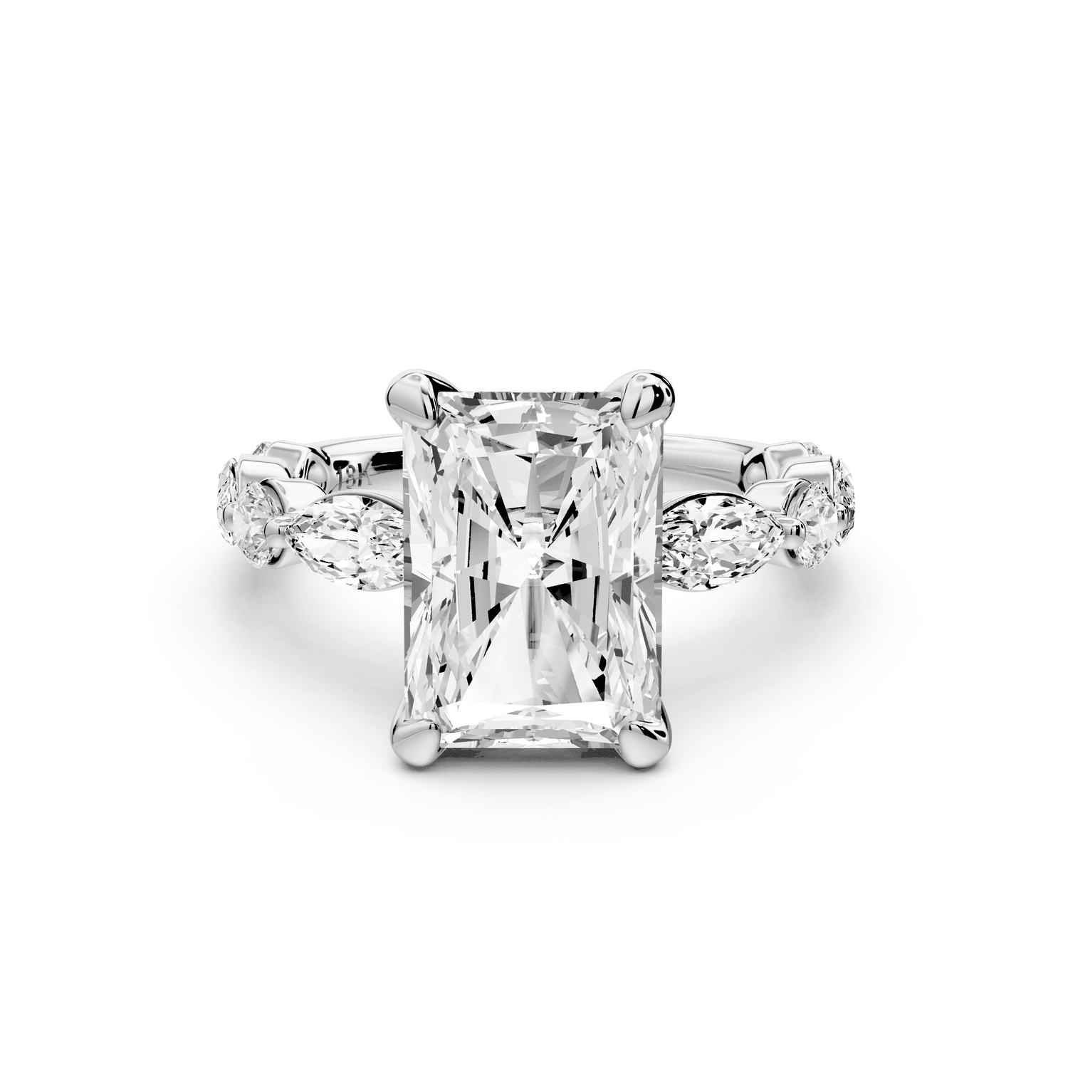 Amalia - 4ct platinum radiant Round Diamond with Alternating 8 - Stone Marquise and Round Diamond Band Engagement Ring - Mr. Alex Jewelry