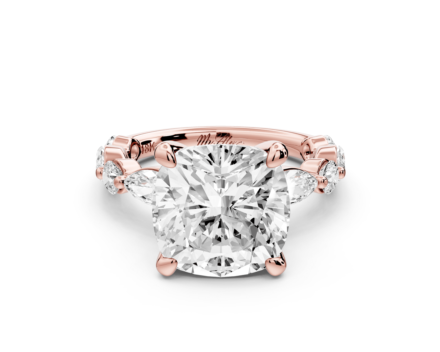 Amalia - 5ct 14k rose gold cushion Round Diamond with Alternating 8 - Stone Marquise and Round Diamond Band Engagement Ring - Mr. Alex Jewelry