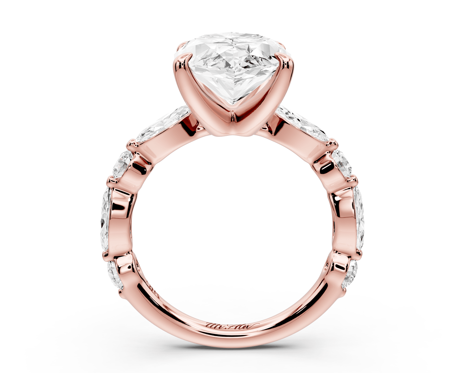 Amalia - 5ct 14k rose gold marquise Round Diamond with Alternating 8 - Stone Marquise and Round Diamond Band Engagement Ring - Mr. Alex Jewelry