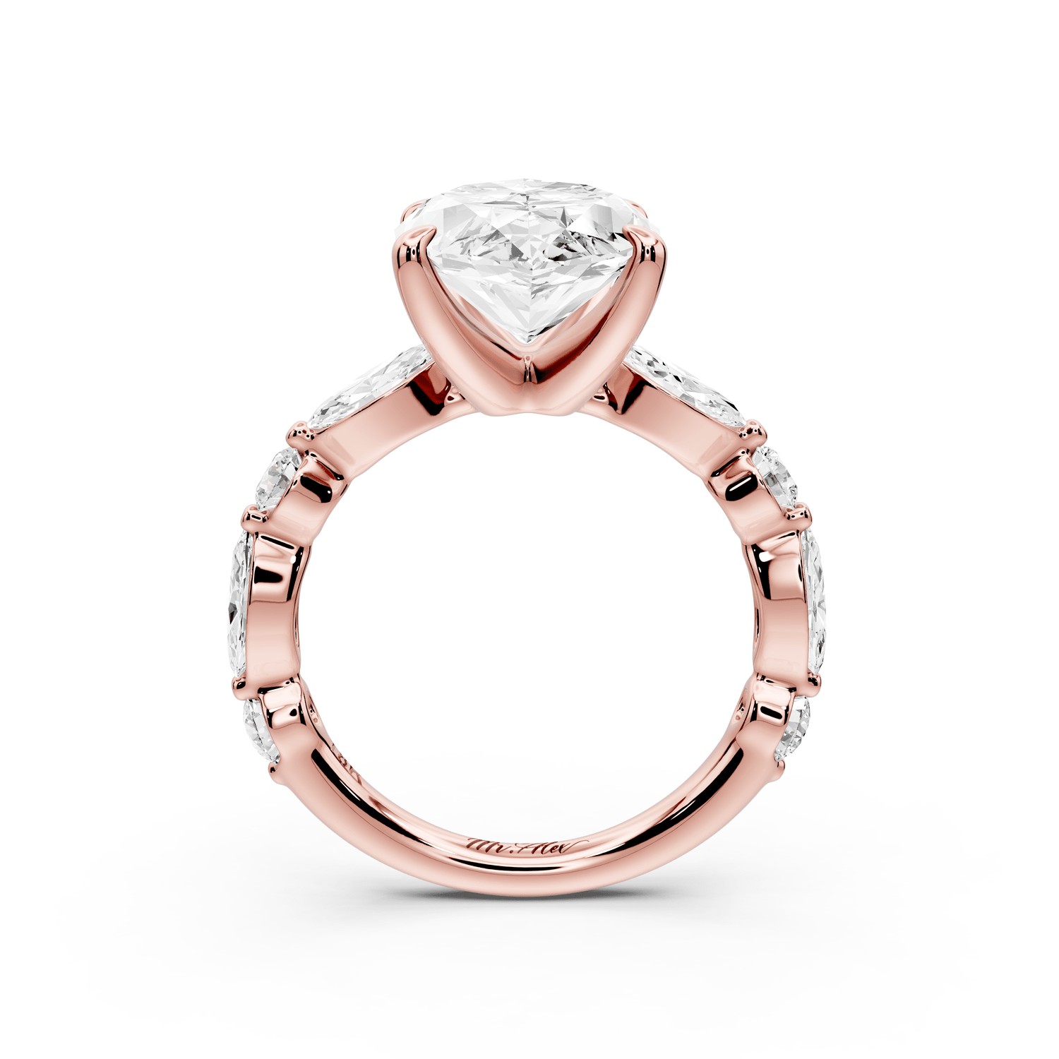 Amalia - 5ct 14k rose gold marquise Round Diamond with Alternating 8 - Stone Marquise and Round Diamond Band Engagement Ring - Mr. Alex Jewelry
