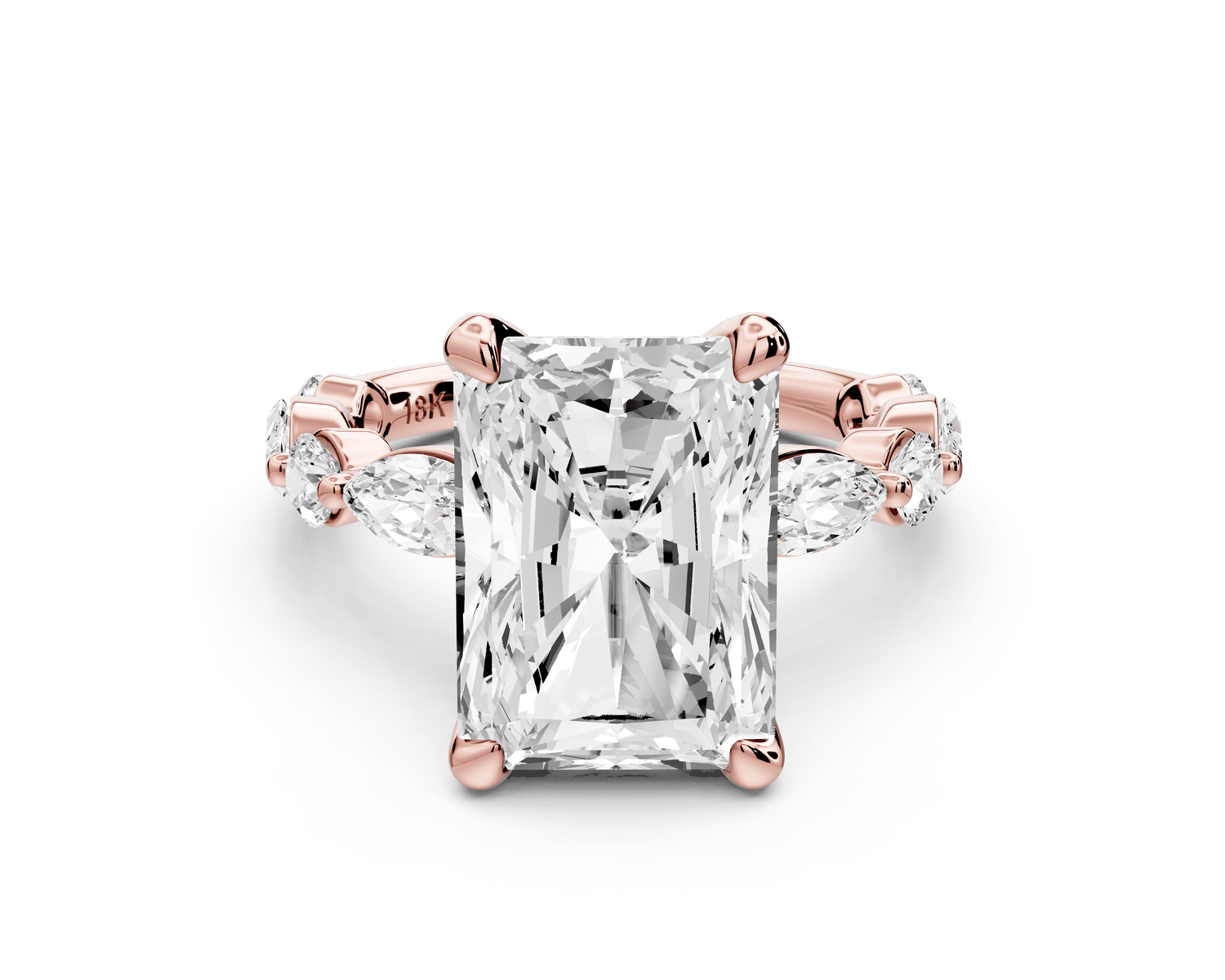 Amalia - 5ct 14k rose gold radiant Round Diamond with Alternating 8 - Stone Marquise and Round Diamond Band Engagement Ring - Mr. Alex Jewelry