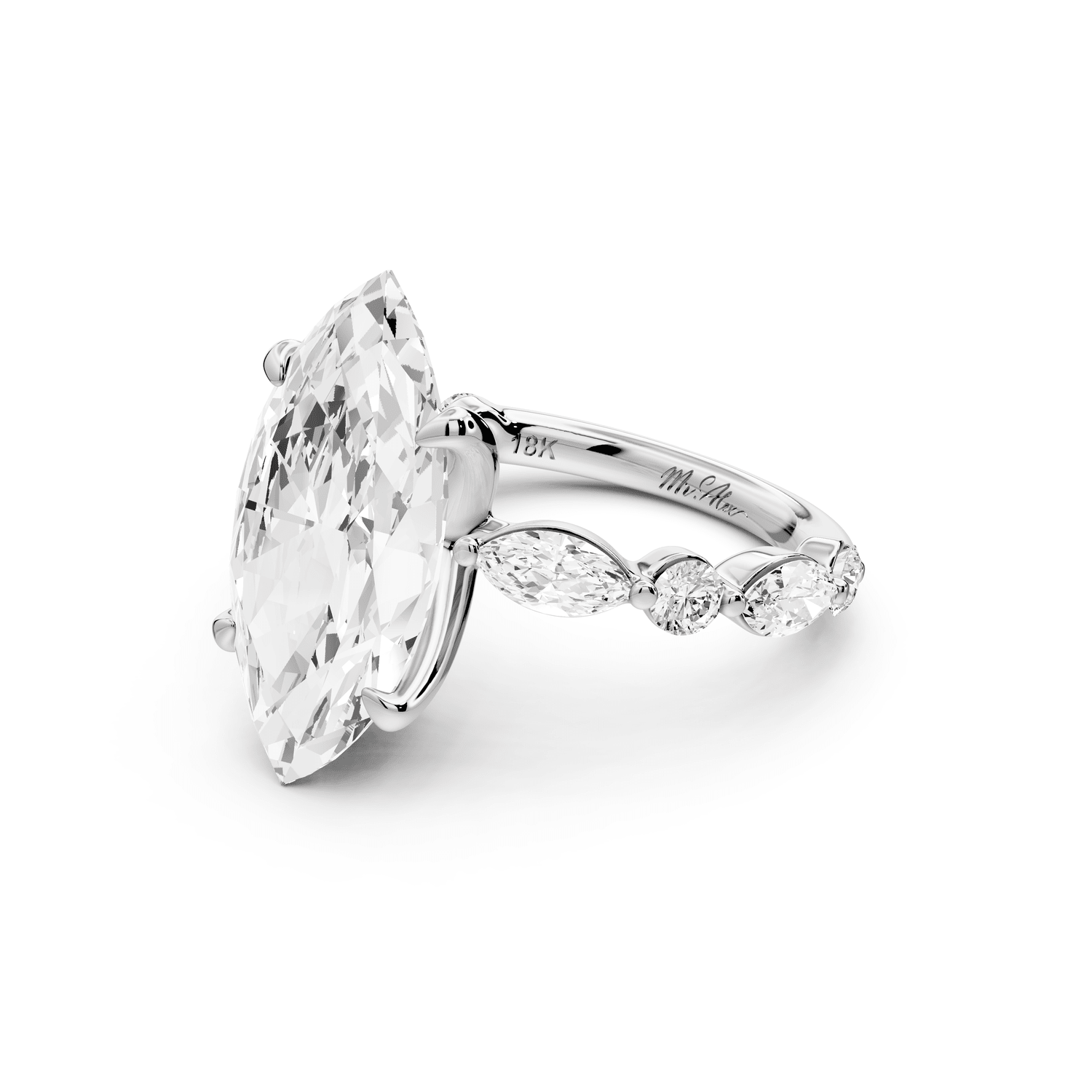 Amalia - 5ct 14k white gold marquise Round Diamond with Alternating 8 - Stone Marquise and Round Diamond Band Engagement Ring - Mr. Alex Jewelry