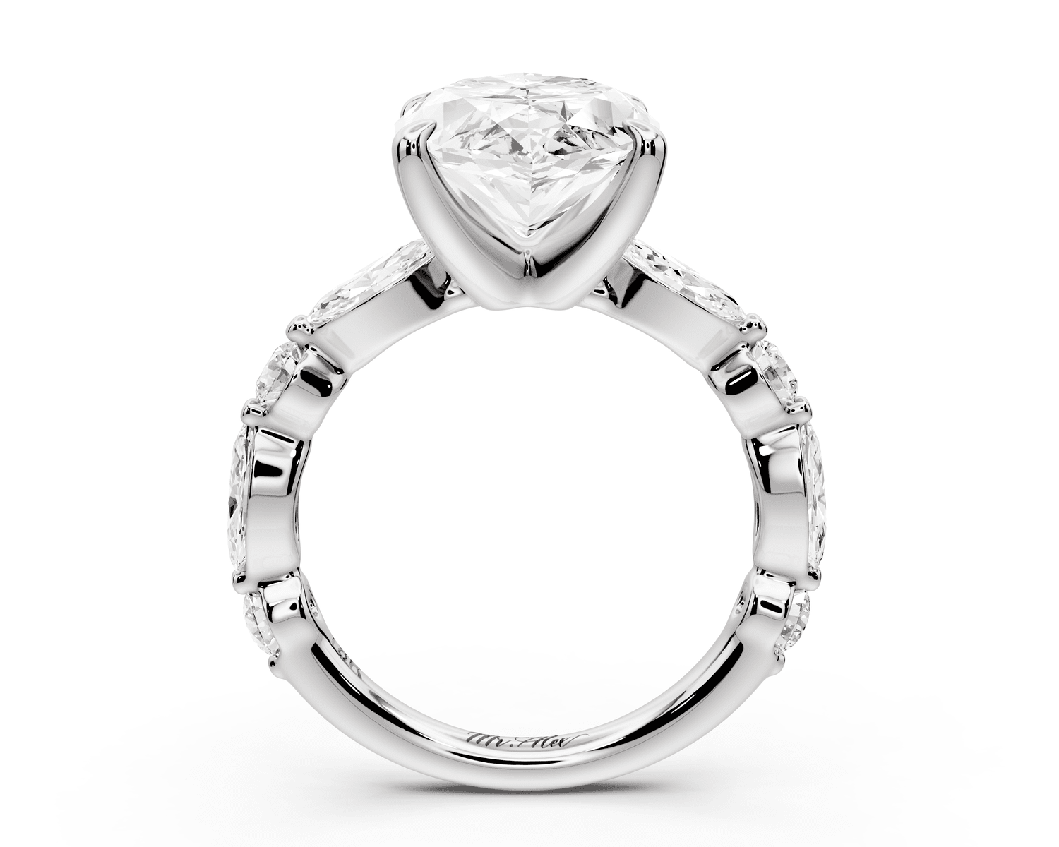 Amalia - 5ct 14k white gold marquise Round Diamond with Alternating 8 - Stone Marquise and Round Diamond Band Engagement Ring - Mr. Alex Jewelry