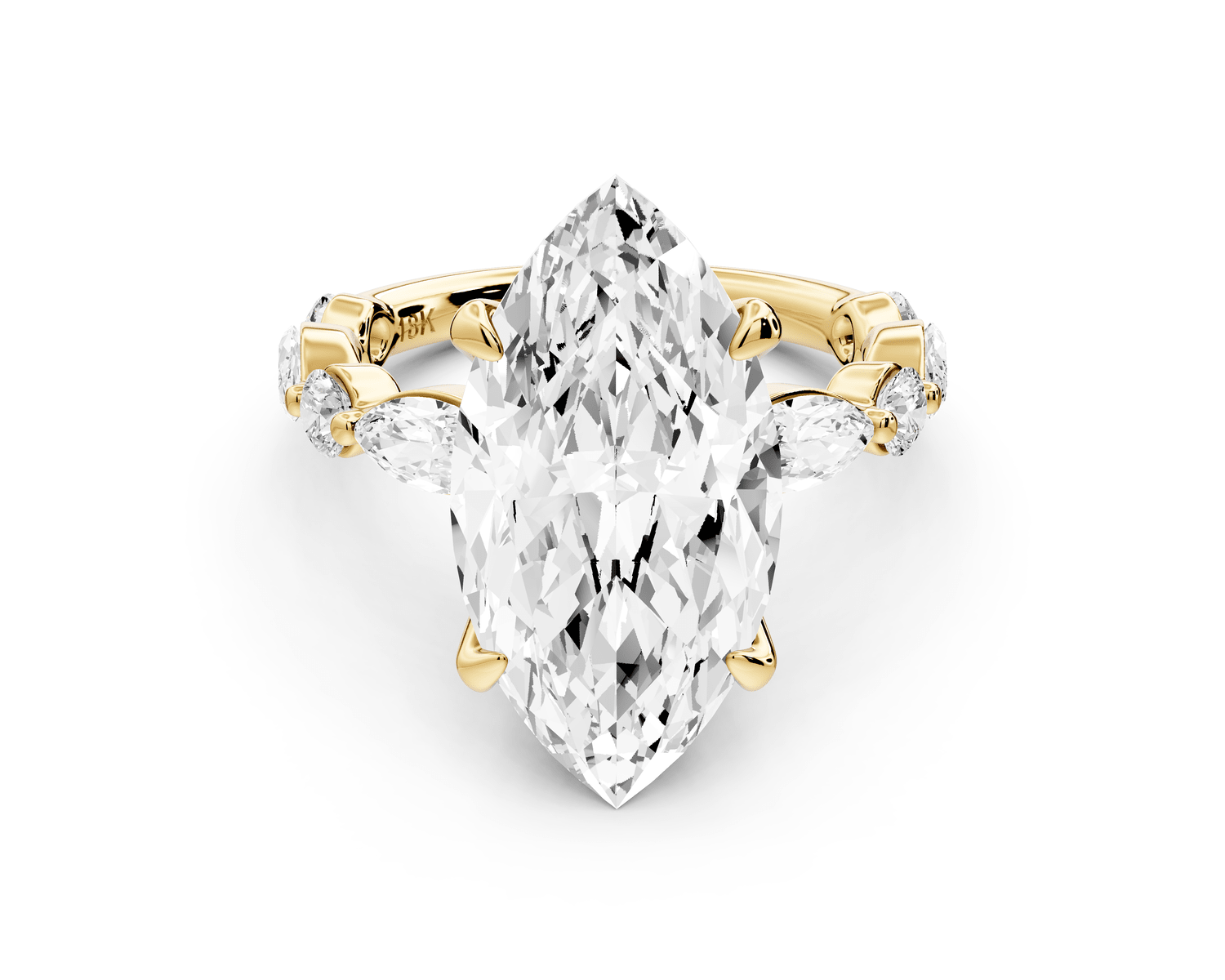 Amalia - 5ct 14k yellow gold marquise Round Diamond with Alternating 8 - Stone Marquise and Round Diamond Band Engagement Ring - Mr. Alex Jewelry