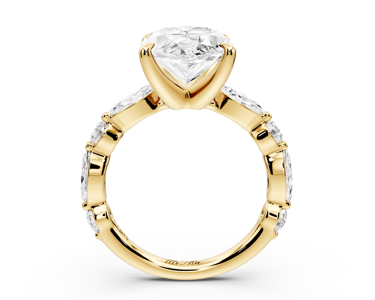 Amalia - 5ct 14k yellow gold marquise Round Diamond with Alternating 8 - Stone Marquise and Round Diamond Band Engagement Ring - Mr. Alex Jewelry