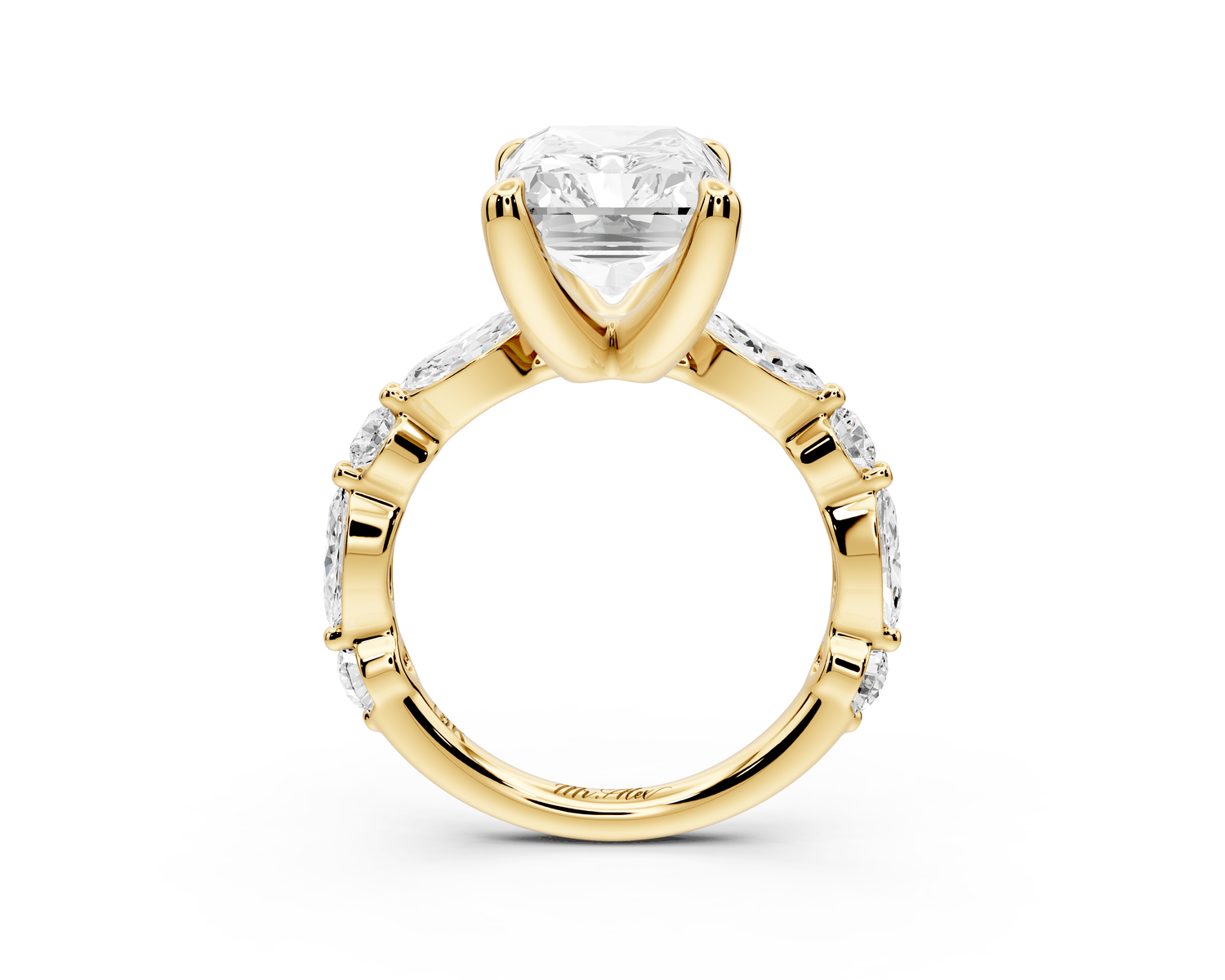 Amalia - 5ct 14k yellow gold radiant Round Diamond with Alternating 8 - Stone Marquise and Round Diamond Band Engagement Ring - Mr. Alex Jewelry