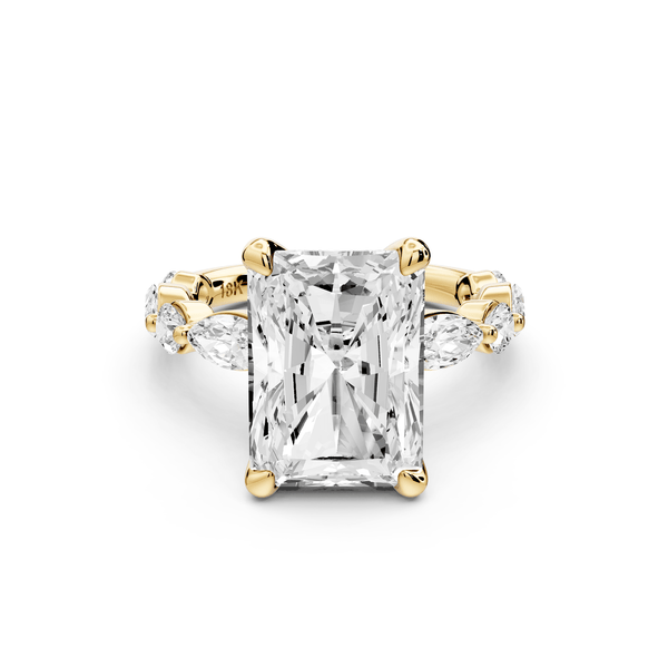 Amalia - 5ct 14k yellow gold radiant Round Diamond with Alternating 8 - Stone Marquise and Round Diamond Band Engagement Ring - Mr. Alex Jewelry