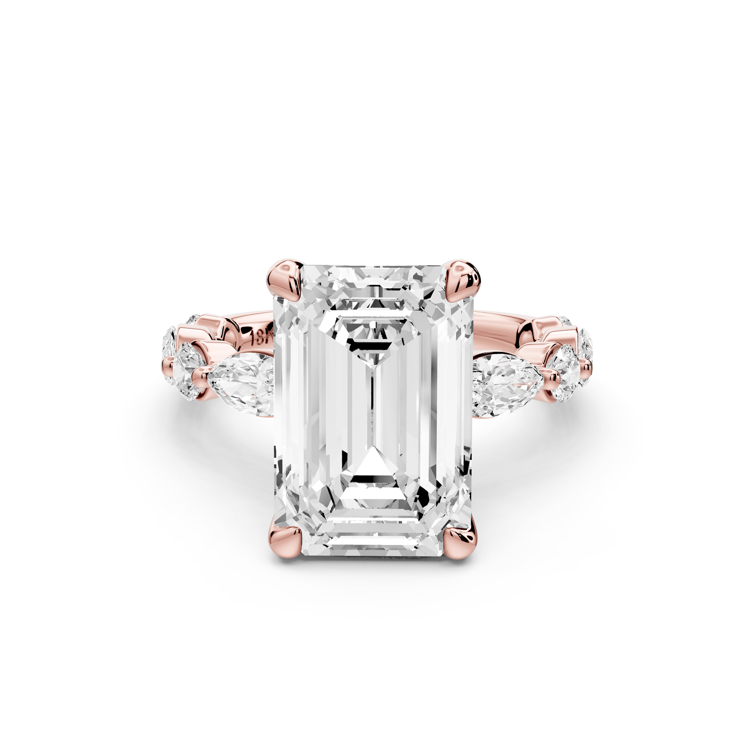Amalia - 5ct 18k rose gold emerald Round Diamond with Alternating 8 - Stone Marquise and Round Diamond Band Engagement Ring - Mr. Alex Jewelry