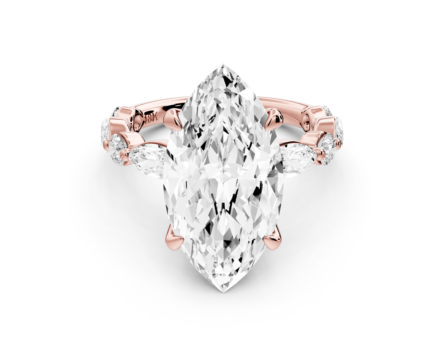 Amalia - 5ct 18k rose gold marquise Round Diamond with Alternating 8 - Stone Marquise and Round Diamond Band Engagement Ring - Mr. Alex Jewelry