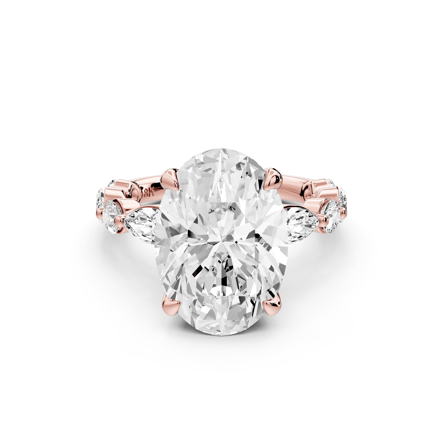 Amalia - 5ct 18k rose gold oval Round Diamond with Alternating 8 - Stone Marquise and Round Diamond Band Engagement Ring - Mr. Alex Jewelry