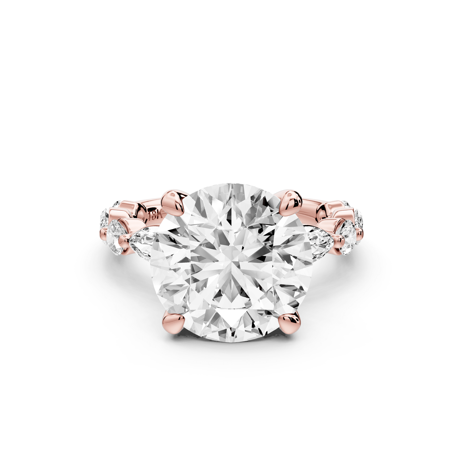 Amalia - 5ct 18k rose gold round Round Diamond with Alternating 8 - Stone Marquise and Round Diamond Band Engagement Ring - Mr. Alex Jewelry