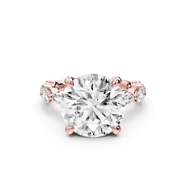 Amalia - 5ct 18k rose gold round Round Diamond with Alternating 8 - Stone Marquise and Round Diamond Band Engagement Ring - Mr. Alex Jewelry