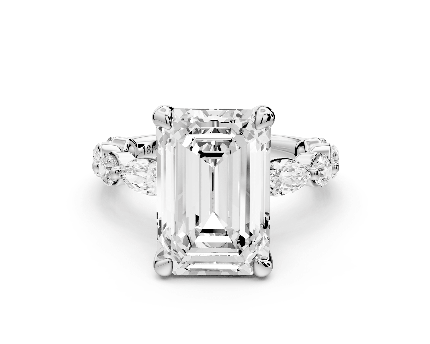 Amalia - 5ct 18k white gold emerald Round Diamond with Alternating 8 - Stone Marquise and Round Diamond Band Engagement Ring - Mr. Alex Jewelry