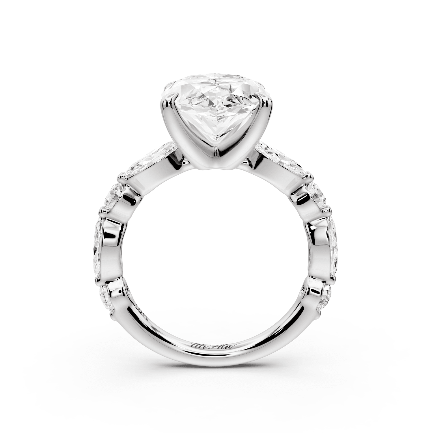 Amalia - 5ct 18k white gold marquise Round Diamond with Alternating 8 - Stone Marquise and Round Diamond Band Engagement Ring - Mr. Alex Jewelry