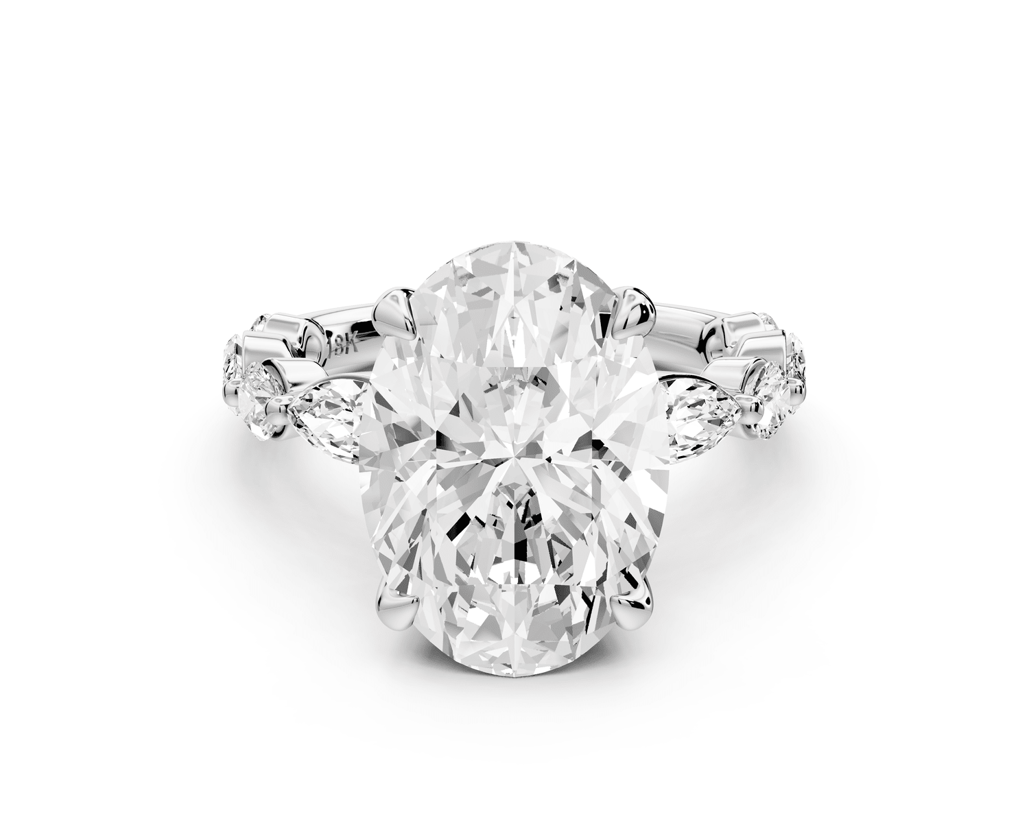 Amalia - 5ct 18k white gold oval Round Diamond with Alternating 8 - Stone Marquise and Round Diamond Band Engagement Ring - Mr. Alex Jewelry