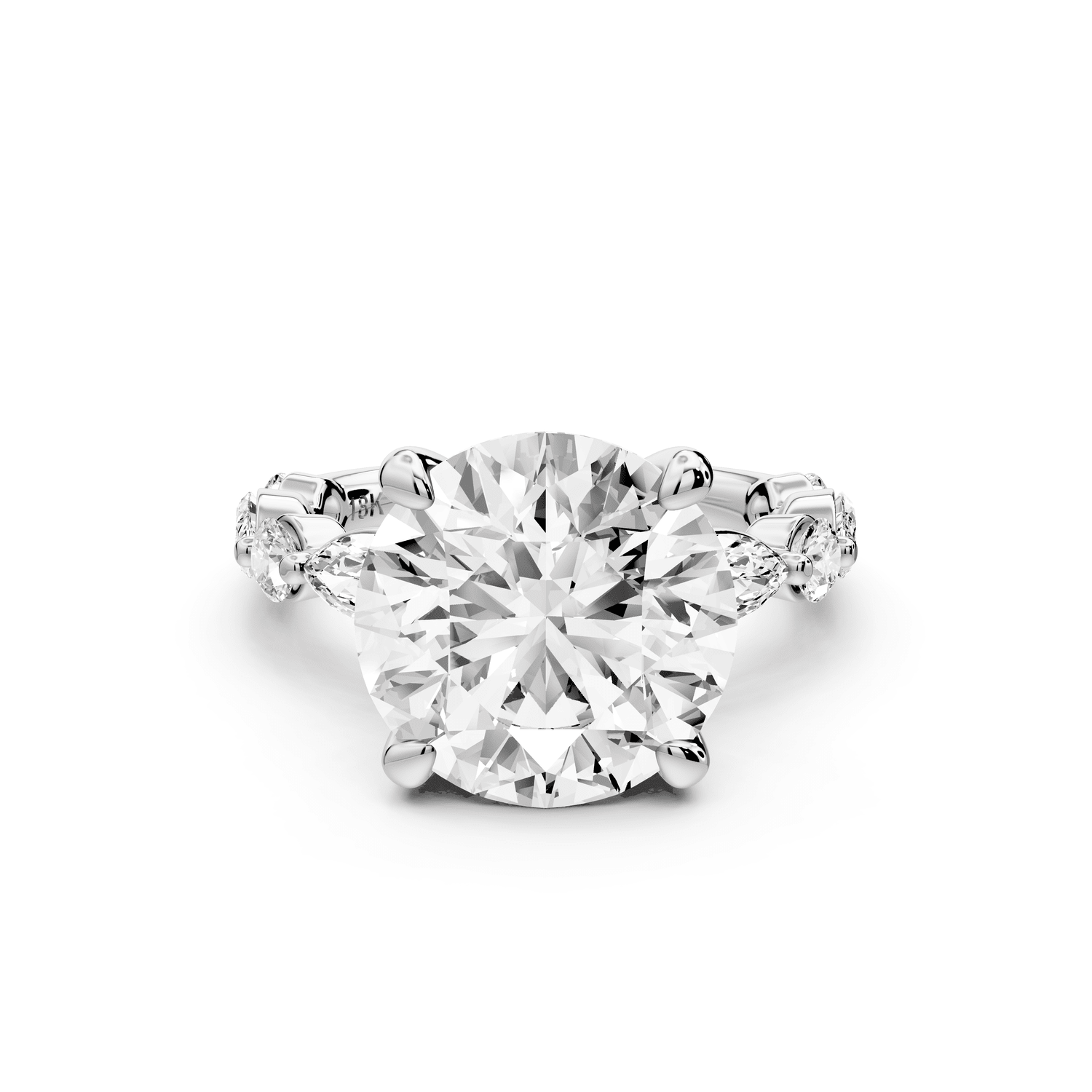 Amalia - 5ct 18k white gold round Round Diamond with Alternating 8 - Stone Marquise and Round Diamond Band Engagement Ring - Mr. Alex Jewelry