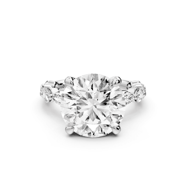 Amalia - 5ct 18k white gold round Round Diamond with Alternating 8 - Stone Marquise and Round Diamond Band Engagement Ring - Mr. Alex Jewelry