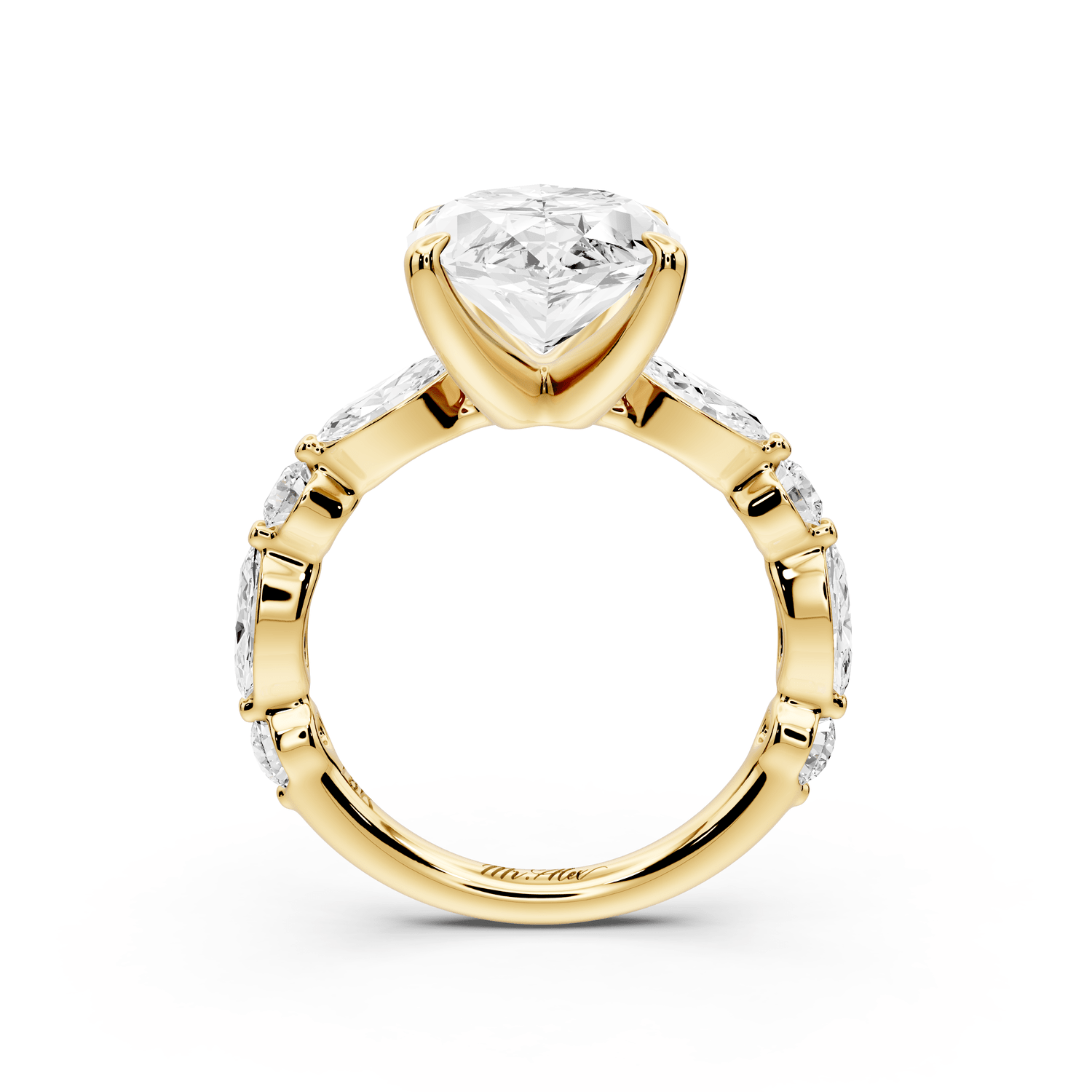 Amalia - 5ct 18k yellow gold marquise Round Diamond with Alternating 8 - Stone Marquise and Round Diamond Band Engagement Ring - Mr. Alex Jewelry