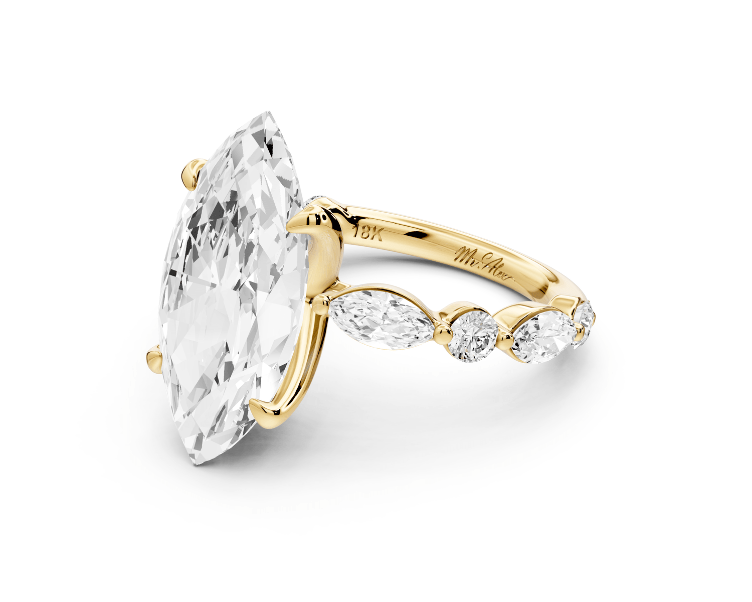 Amalia - 5ct 18k yellow gold marquise Round Diamond with Alternating 8 - Stone Marquise and Round Diamond Band Engagement Ring - Mr. Alex Jewelry
