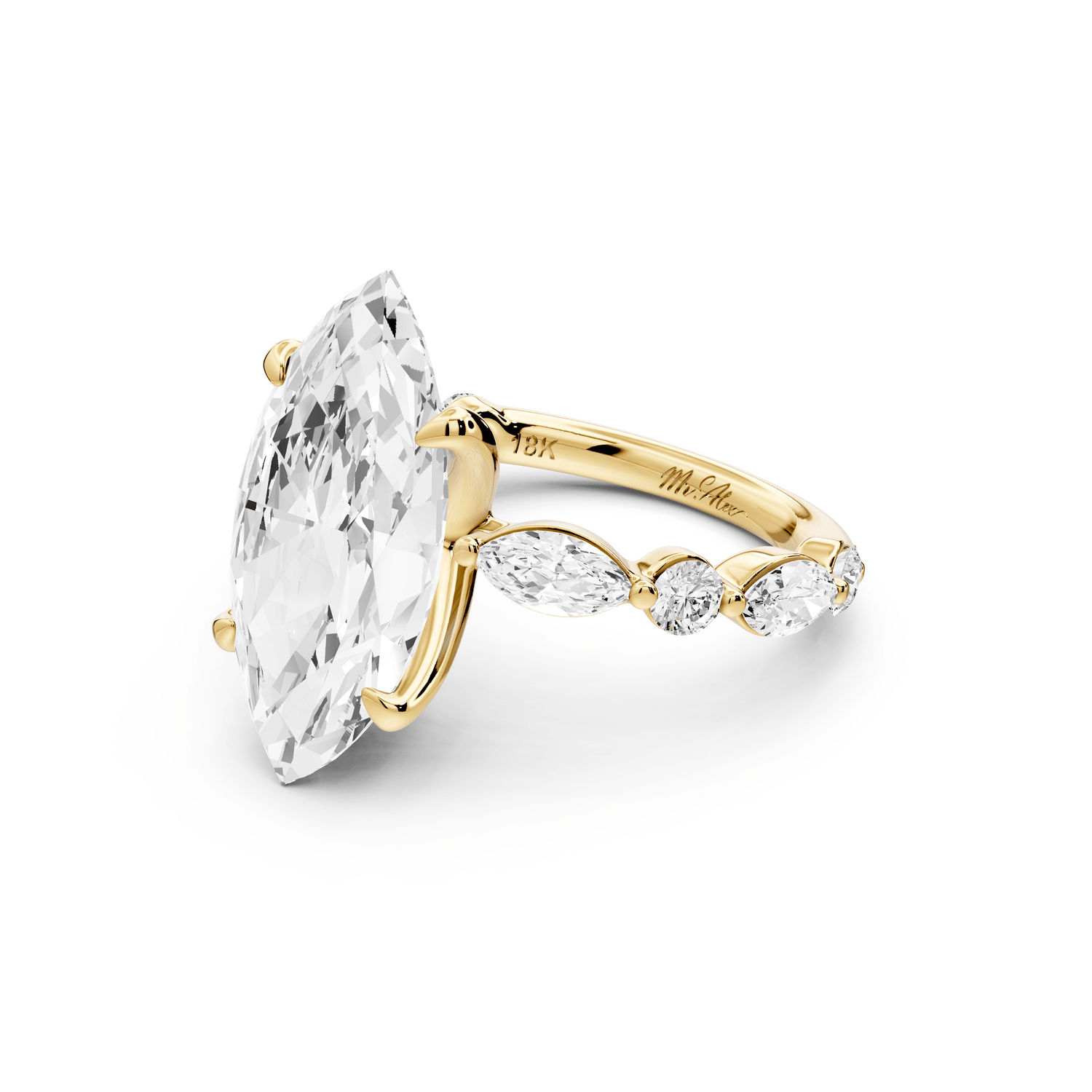 Amalia - 5ct 18k yellow gold marquise Round Diamond with Alternating 8 - Stone Marquise and Round Diamond Band Engagement Ring - Mr. Alex Jewelry