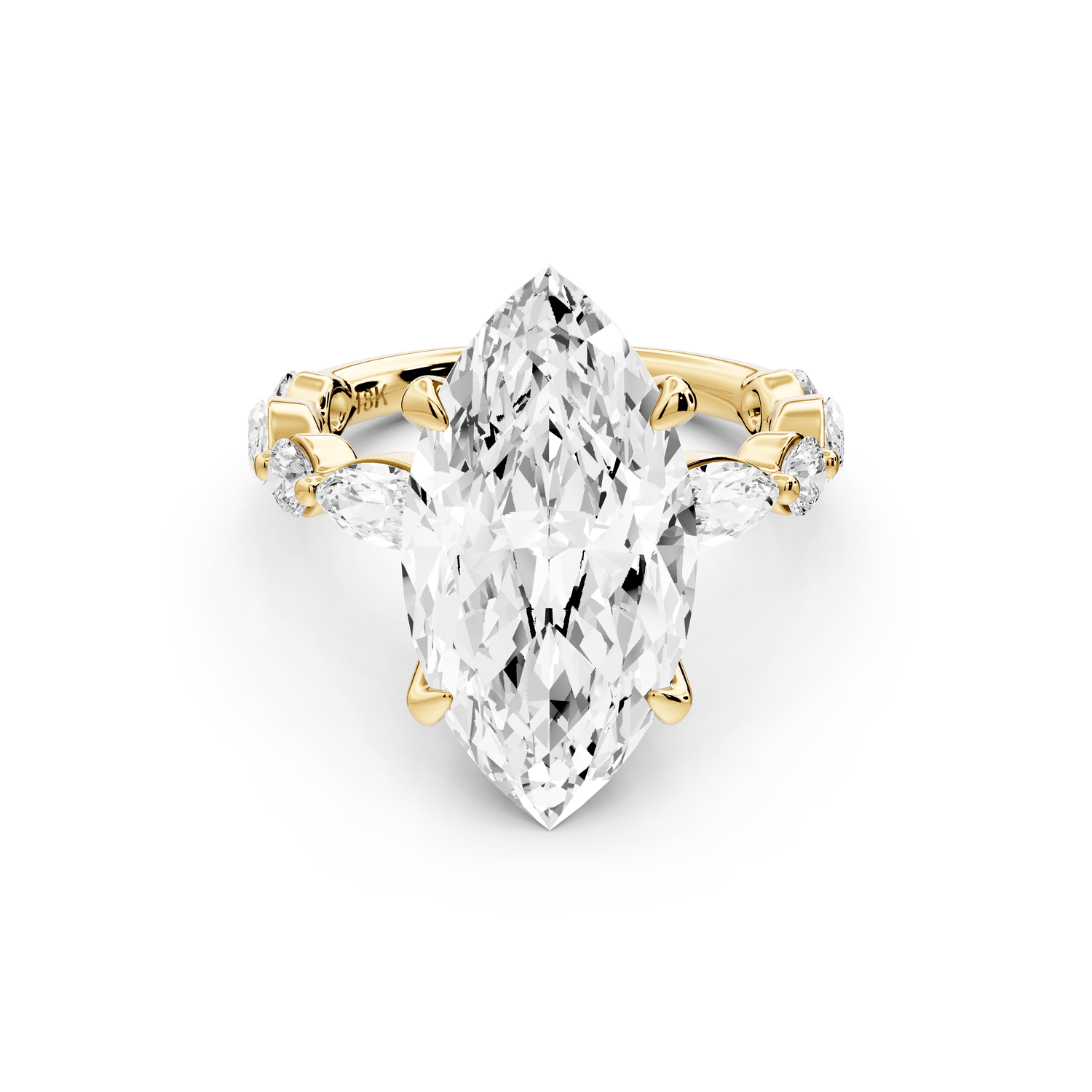 Amalia - 5ct 18k yellow gold marquise Round Diamond with Alternating 8 - Stone Marquise and Round Diamond Band Engagement Ring - Mr. Alex Jewelry