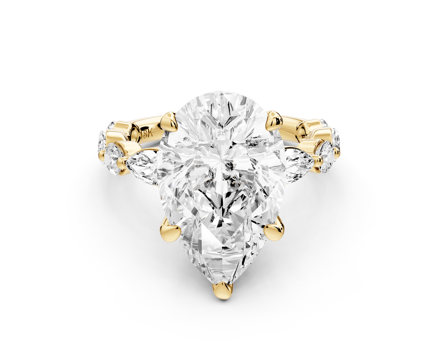 Amalia - 5ct 18k yellow gold pear Round Diamond with Alternating 8 - Stone Marquise and Round Diamond Band Engagement Ring - Mr. Alex Jewelry