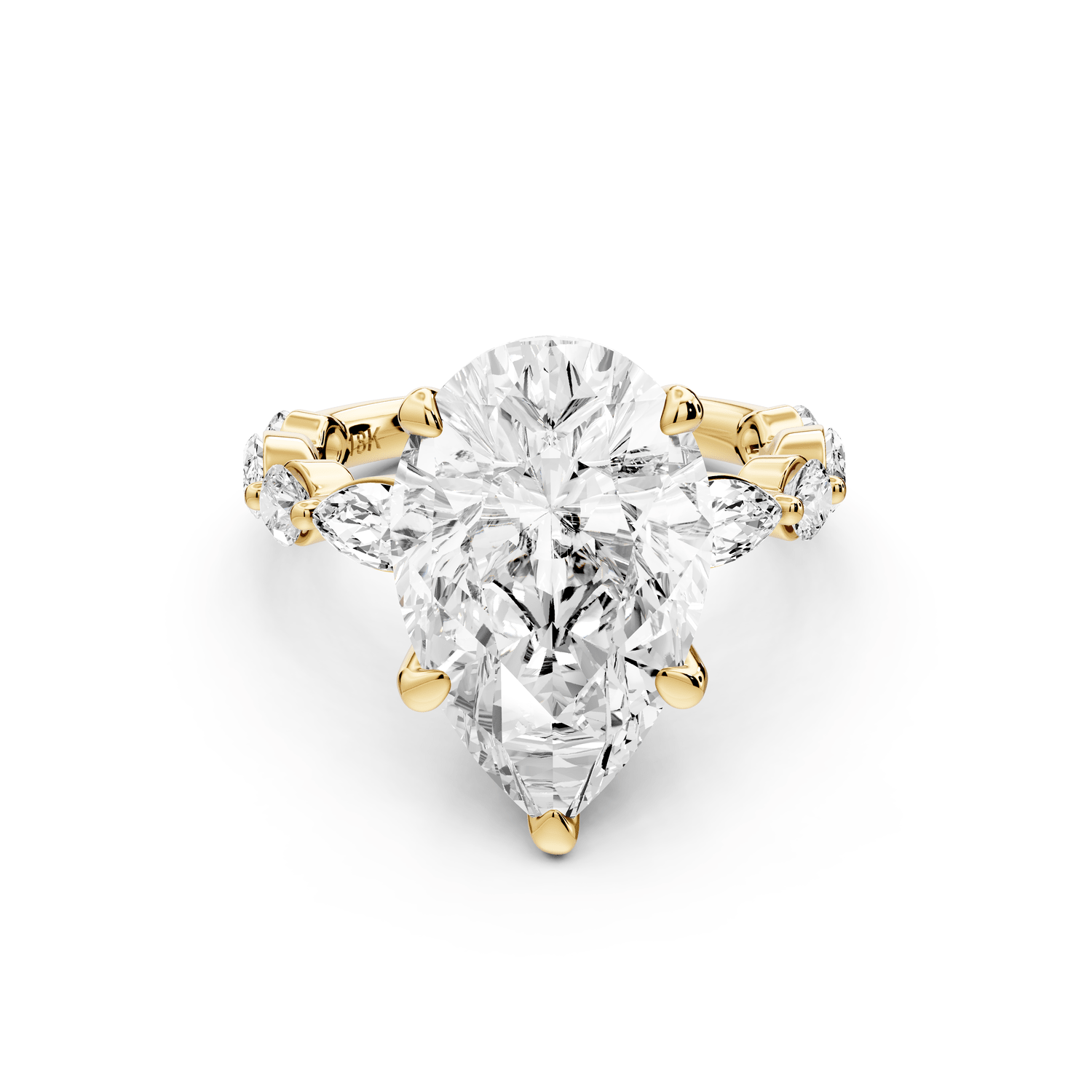 Amalia - 5ct 18k yellow gold pear Round Diamond with Alternating 8 - Stone Marquise and Round Diamond Band Engagement Ring - Mr. Alex Jewelry