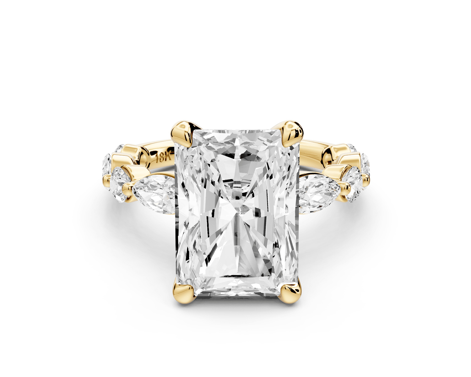 Amalia - 5ct 18k yellow gold radiant Round Diamond with Alternating 8 - Stone Marquise and Round Diamond Band Engagement Ring - Mr. Alex Jewelry