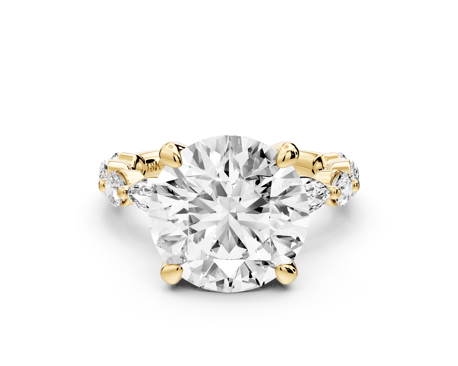 Amalia - 5ct 18k yellow gold round Round Diamond with Alternating 8 - Stone Marquise and Round Diamond Band Engagement Ring - Mr. Alex Jewelry