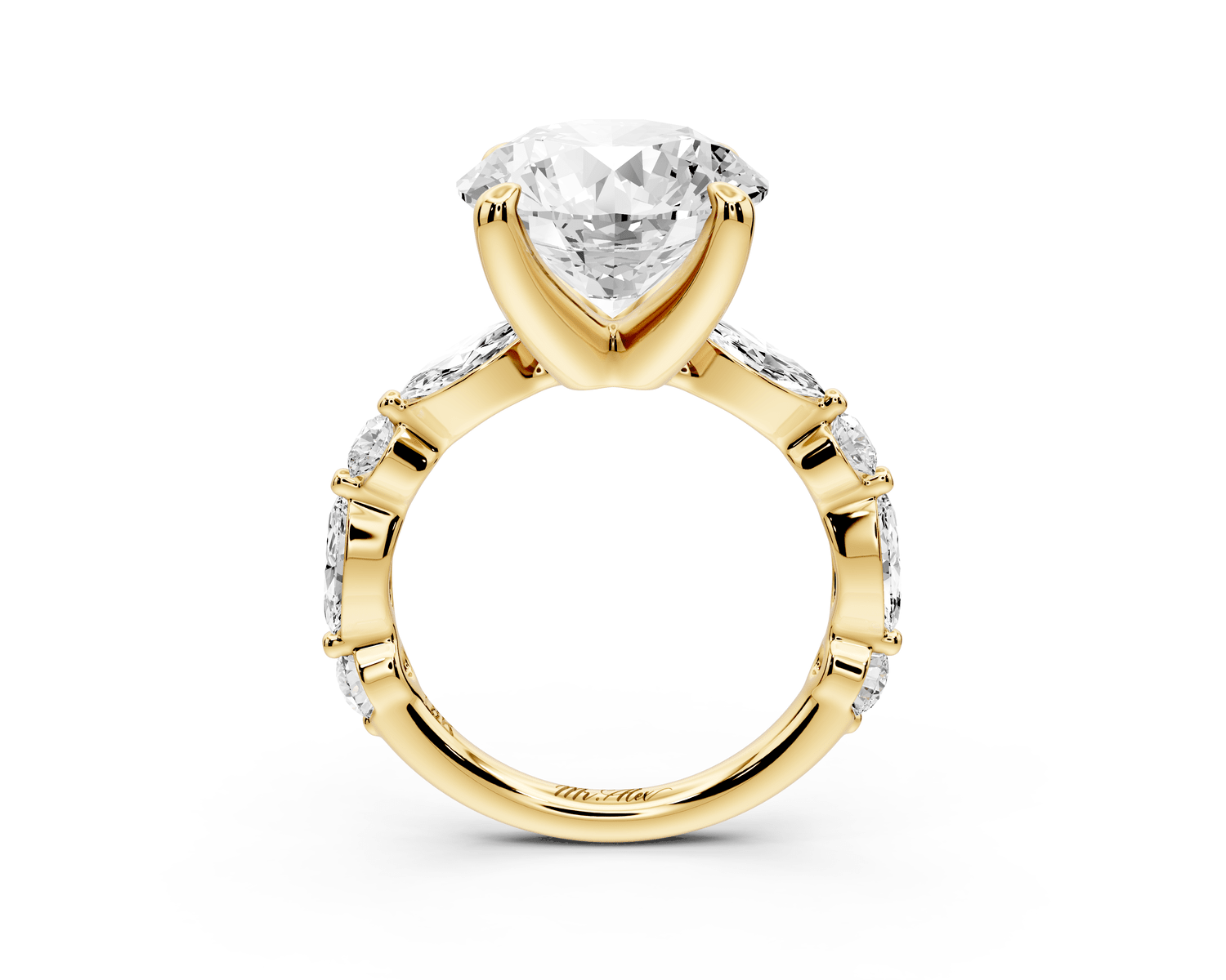 Amalia - 5ct 18k yellow gold round Round Diamond with Alternating 8 - Stone Marquise and Round Diamond Band Engagement Ring - Mr. Alex Jewelry