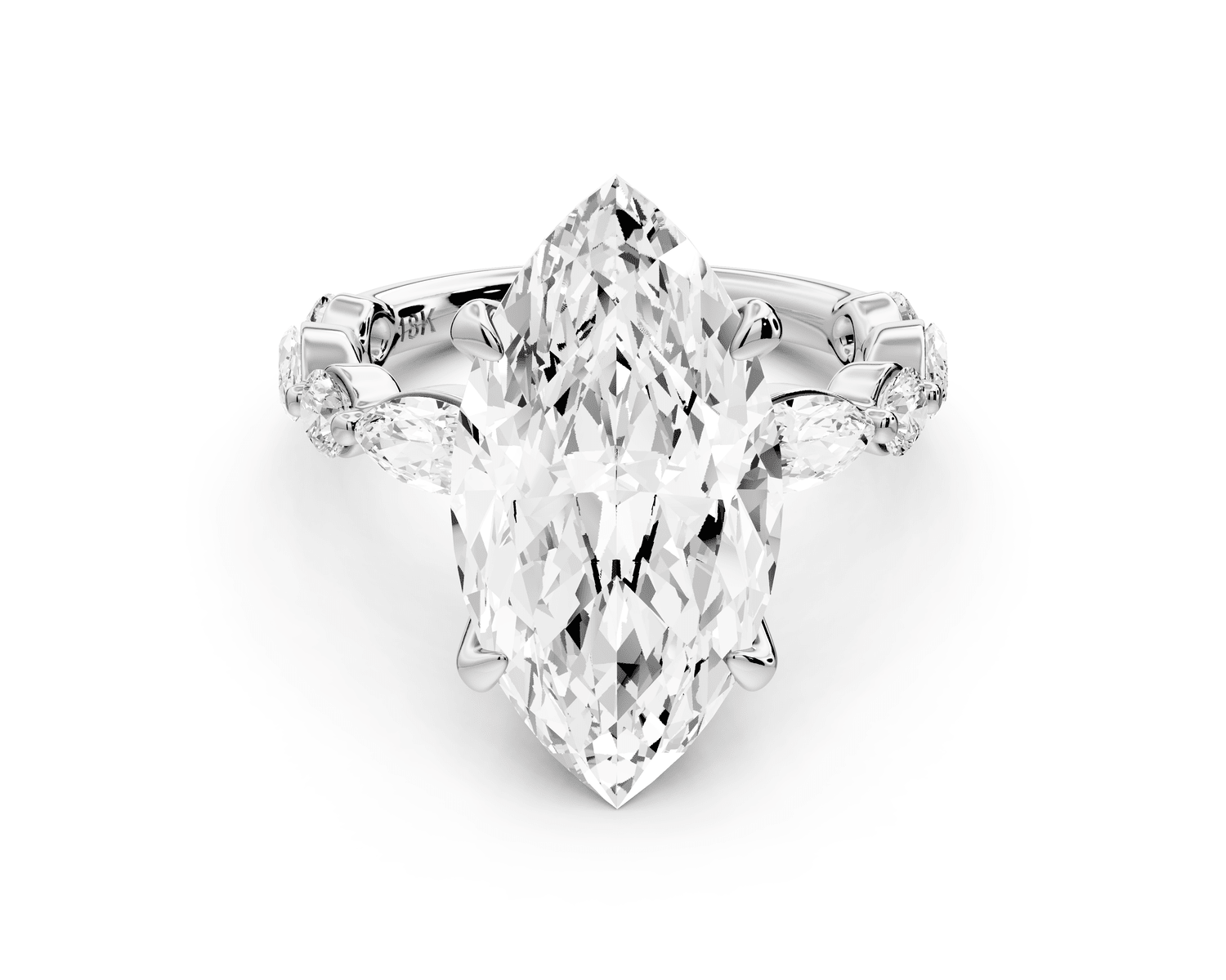 Amalia - 5ct platinum marquise Round Diamond with Alternating 8 - Stone Marquise and Round Diamond Band Engagement Ring - Mr. Alex Jewelry
