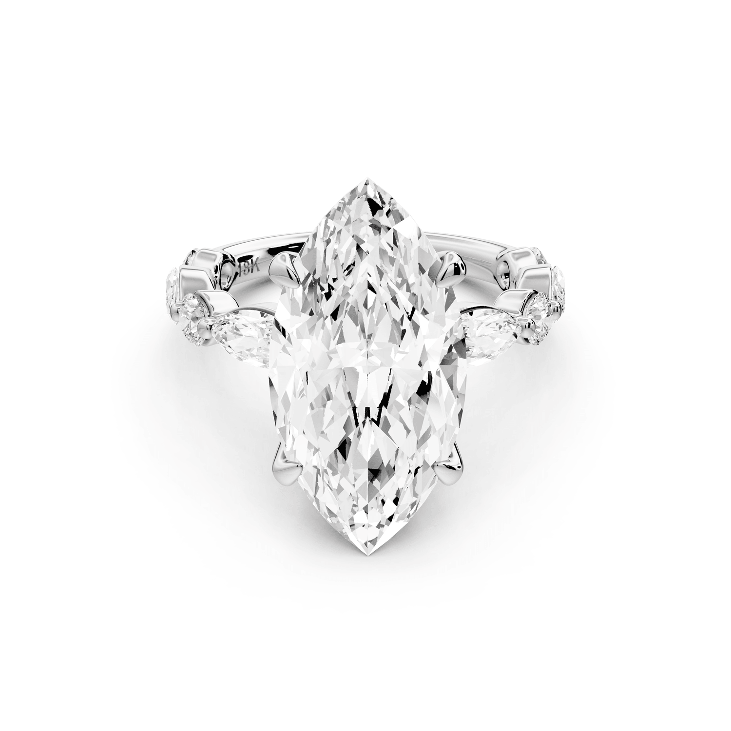 Amalia - 5ct platinum marquise Round Diamond with Alternating 8 - Stone Marquise and Round Diamond Band Engagement Ring - Mr. Alex Jewelry