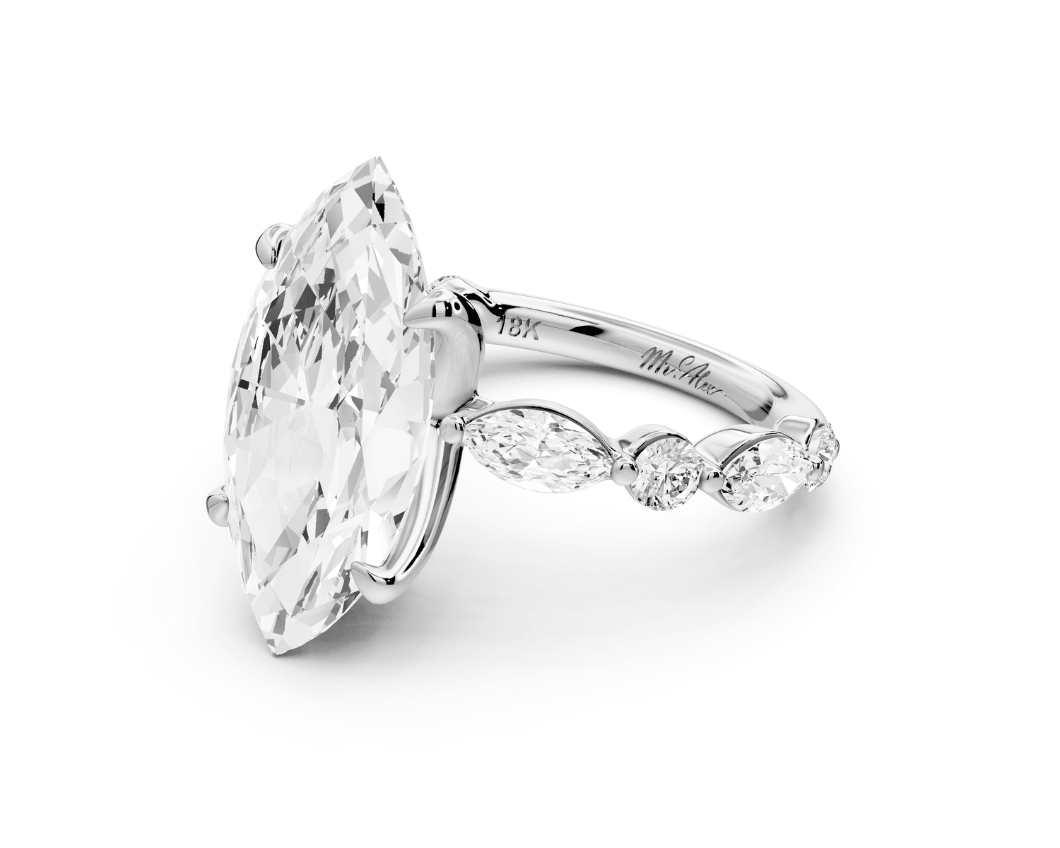 Amalia - 5ct platinum marquise Round Diamond with Alternating 8 - Stone Marquise and Round Diamond Band Engagement Ring - Mr. Alex Jewelry