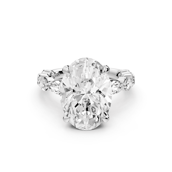 Amalia - 5ct platinum oval Round Diamond with Alternating 8 - Stone Marquise and Round Diamond Band Engagement Ring - Mr. Alex Jewelry