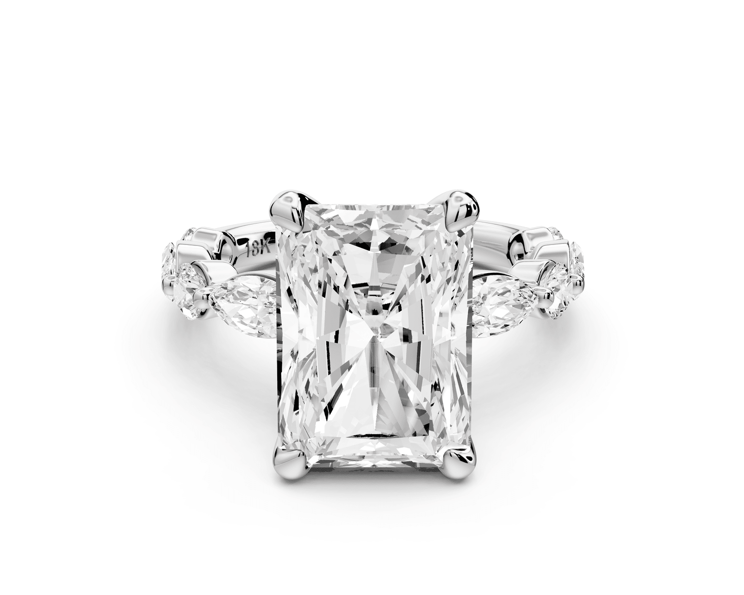 Amalia - 5ct platinum radiant Round Diamond with Alternating 8 - Stone Marquise and Round Diamond Band Engagement Ring - Mr. Alex Jewelry