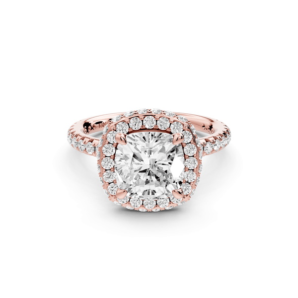 Amelie - 2ct 14k rose gold cushion Diamond with Rollover Halo and Pavé engagement Ring - Mr. Alex Jewelry