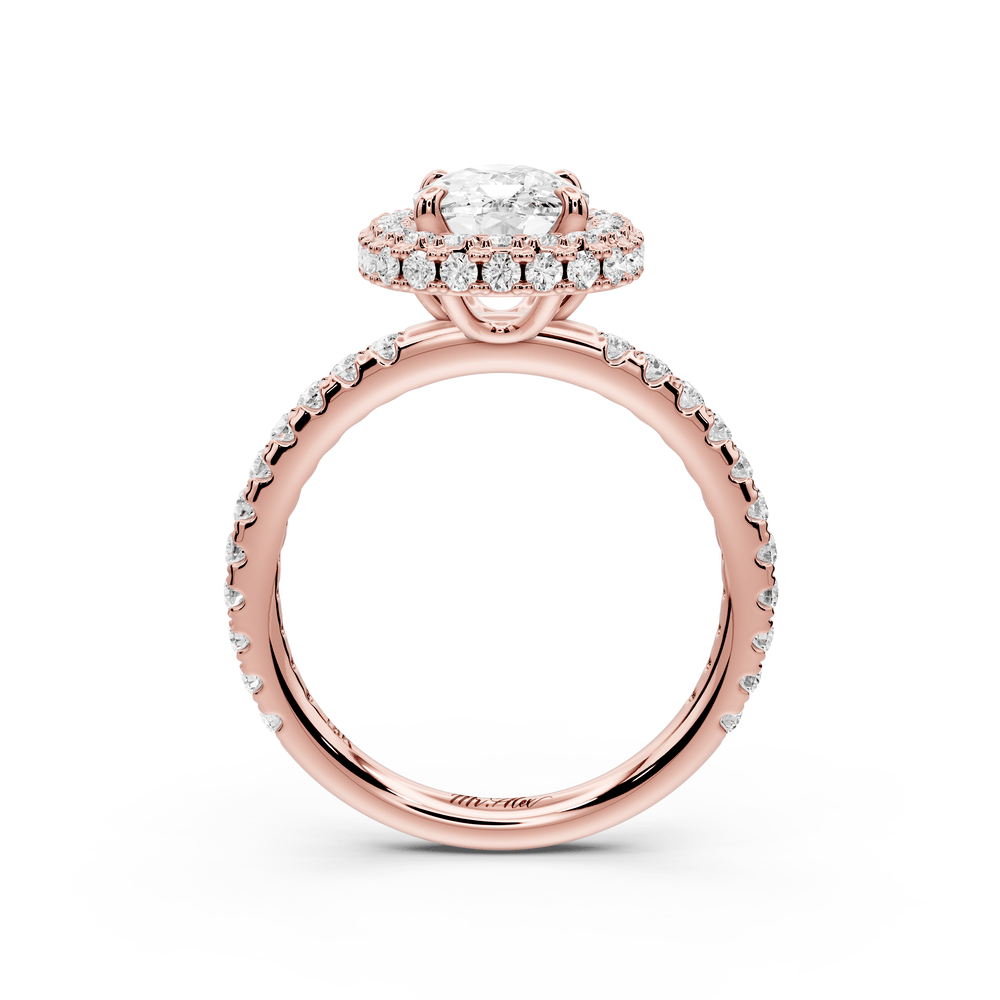 Amelie - 2ct 14k rose gold ecushion Diamond with Rollover Halo and Pavé engagement Ring - Mr. Alex Jewelry