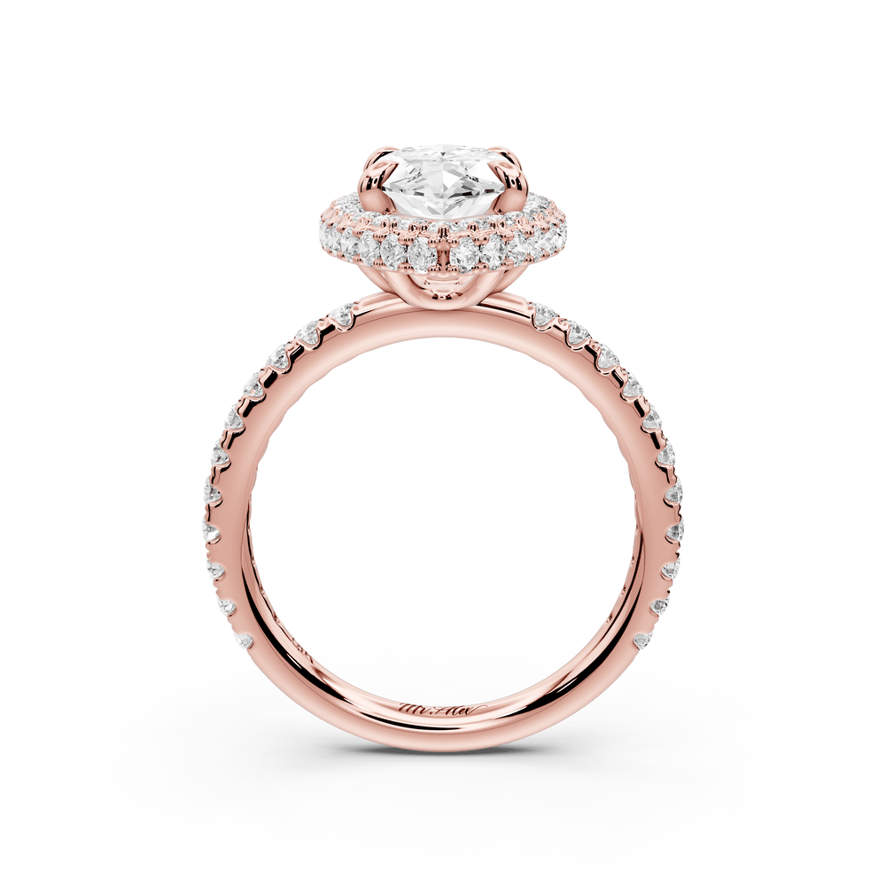 Amelie - 2ct 14k rose gold marquise Diamond with Rollover Halo and Pavé engagement Ring - Mr. Alex Jewelry