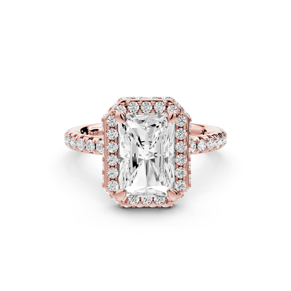 Amelie - 2ct 14k rose gold radiant Diamond with Rollover Halo and Pavé engagement Ring - Mr. Alex Jewelry