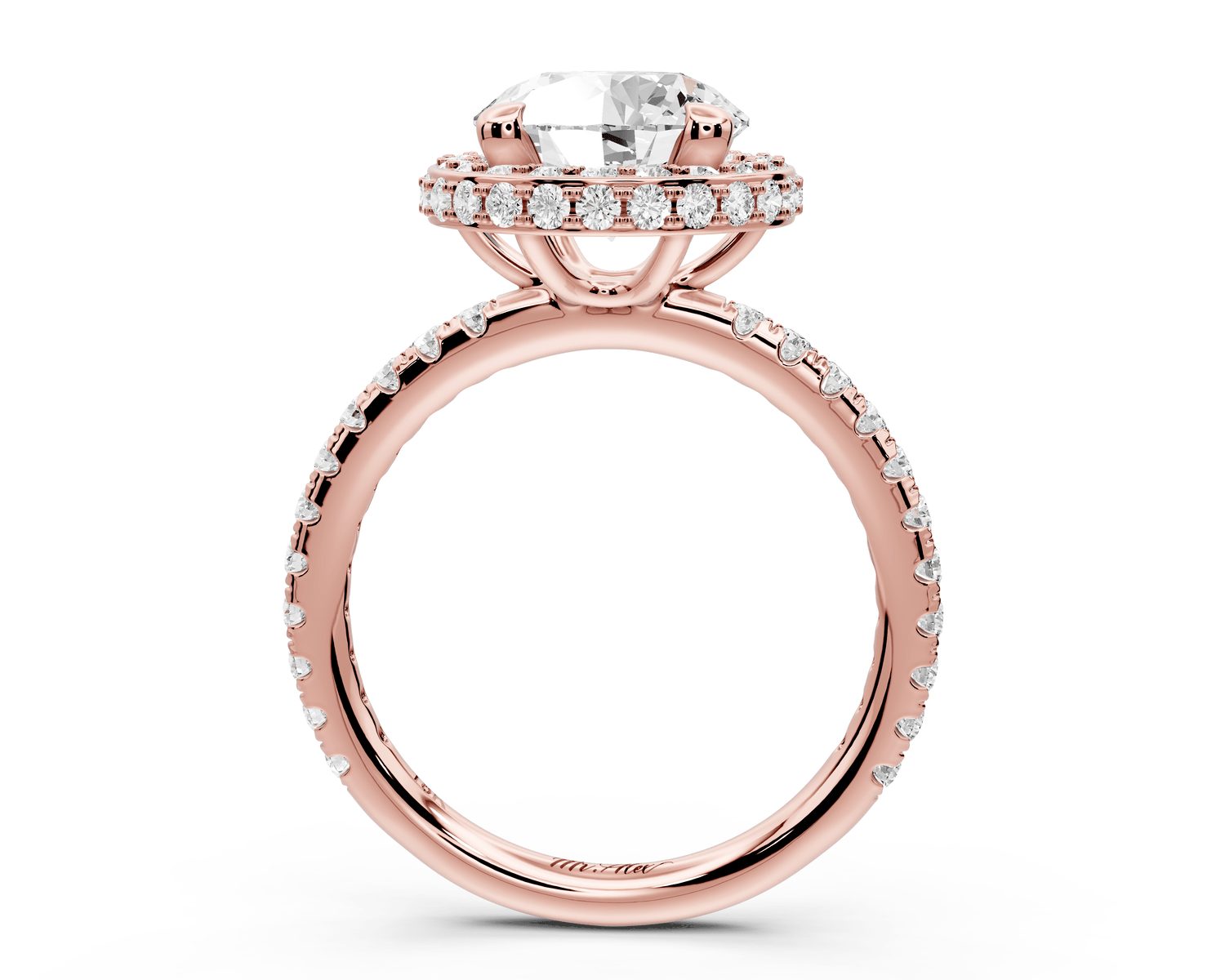 Amelie - 2ct 14k rose gold round Diamond with Rollover Halo and Pavé Engagment Ring - Mr. Alex Jewelry