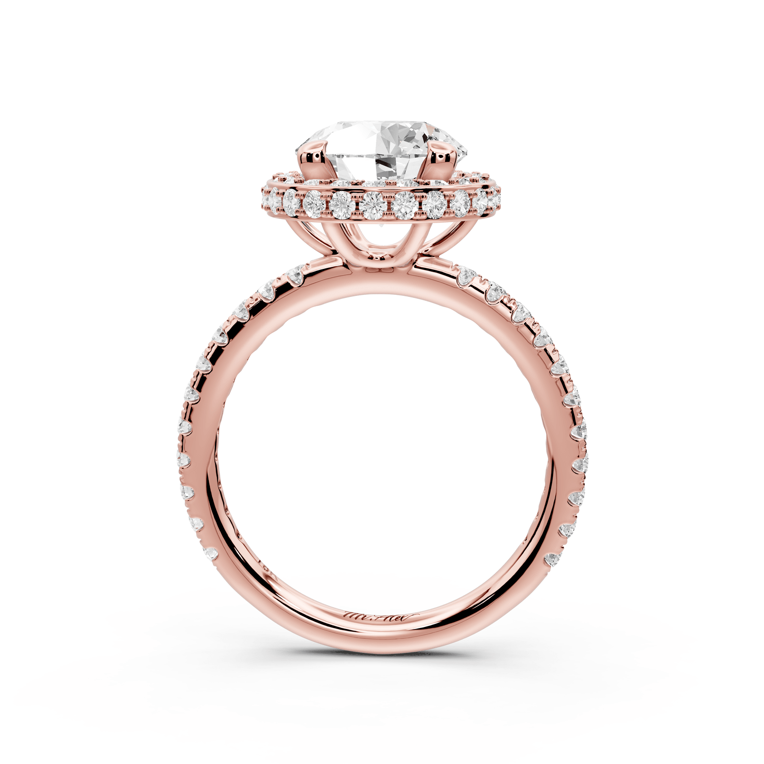 Amelie - 2ct 14k rose gold round Diamond with Rollover Halo and Pavé Engagment Ring - Mr. Alex Jewelry
