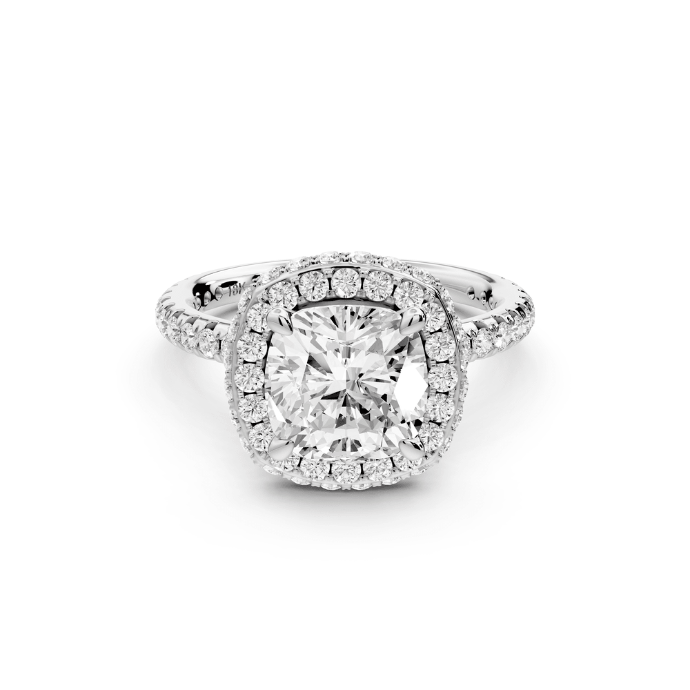 Amelie - 2ct 14k white gold cushion Diamond with Rollover Halo and Pavé engagement Ring - Mr. Alex Jewelry
