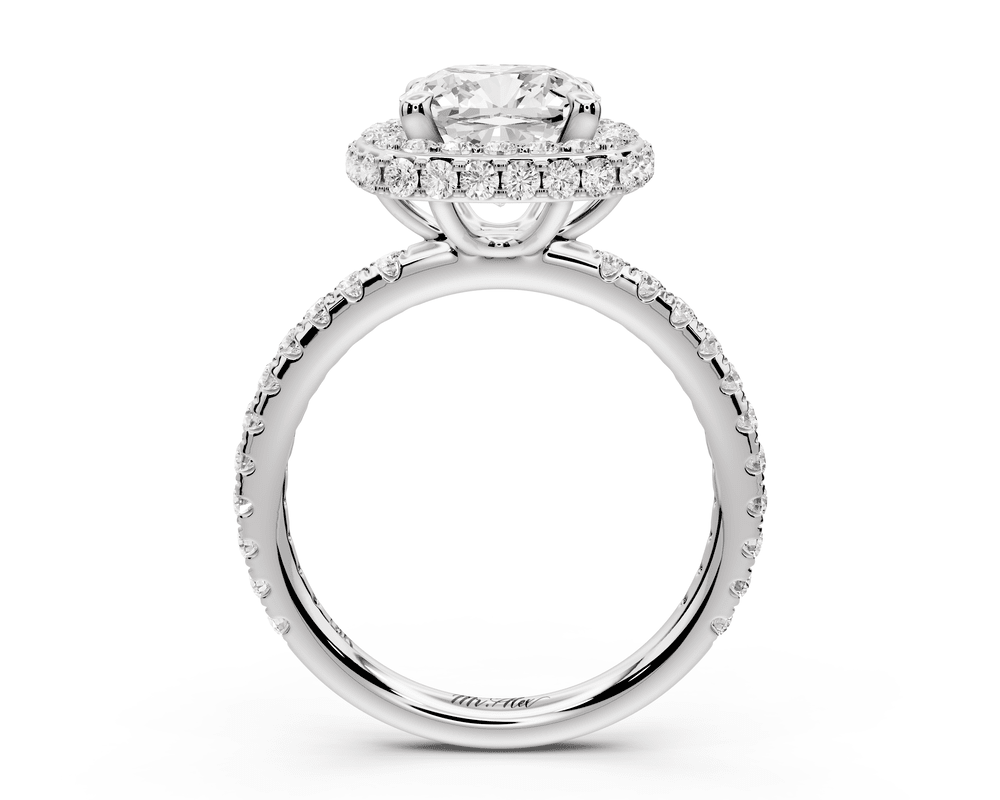 Amelie - 2ct 14k white gold cushion Diamond with Rollover Halo and Pavé engagement Ring - Mr. Alex Jewelry