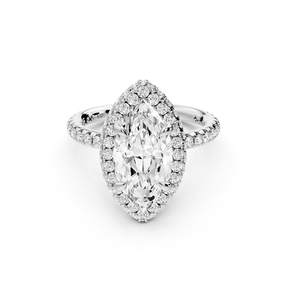 Amelie - 2ct 14k white gold marquise Diamond with Rollover Halo and Pavé engagement Ring - Mr. Alex Jewelry