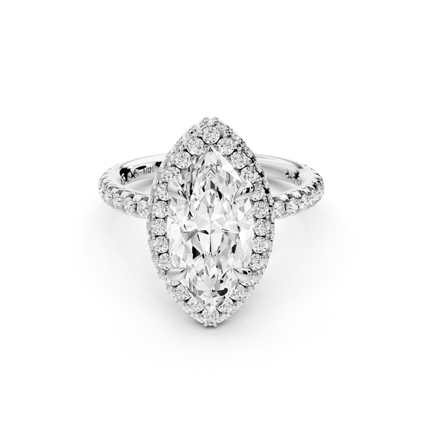 Amelie - 2ct 14k white gold marquise Diamond with Rollover Halo and Pavé engagement Ring - Mr. Alex Jewelry
